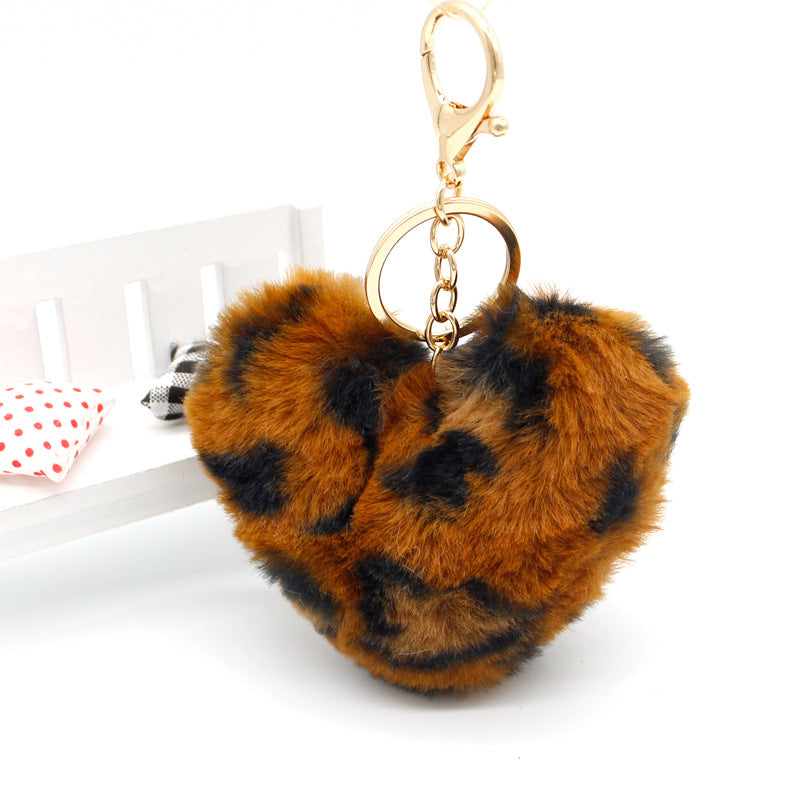 wholesale Imitation Rex Rabbit Fur Leopard Heart Keychain